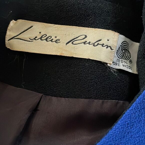 Vintage Lillie Rubin Blue/Black Tux Wool Blazer 12 - Picture 5 of 7